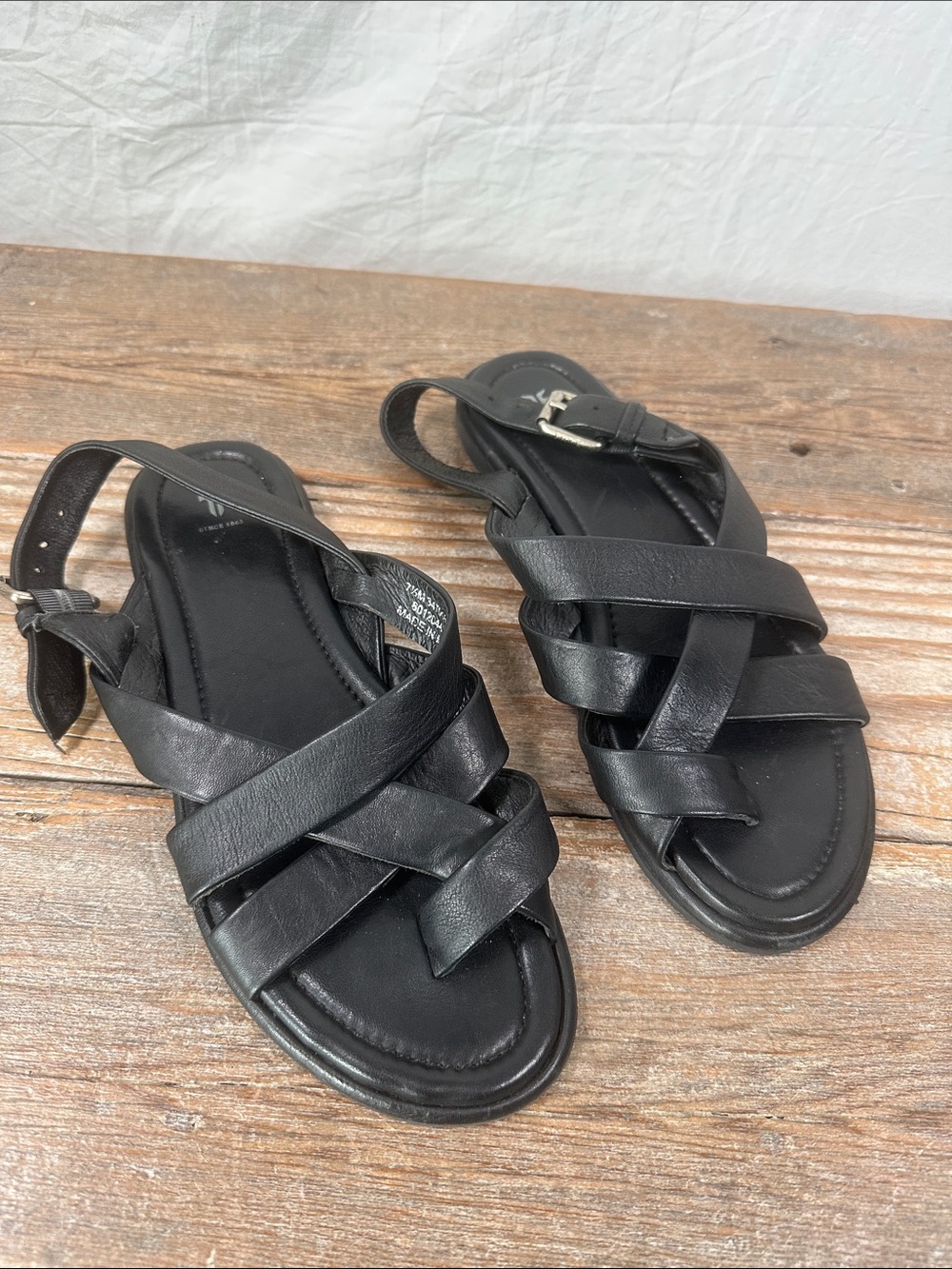 Frye Black Leather Crisscross Slingback Sandals